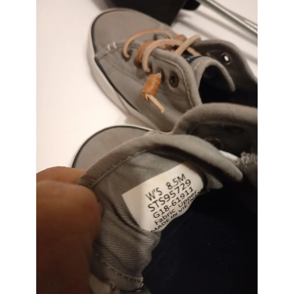 Sperry Top Sider Slip On Boat Shoe Sneaker Leather Lace Up Women Size 8.5M Grey
